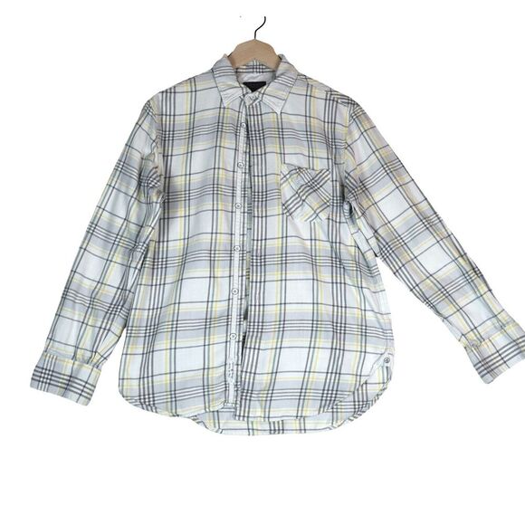 Rag & Bone Fit 3 Regular Fit Beach Shirt Plaid Ivory Grey Yellow Men's Small - Picture 1 of 10
